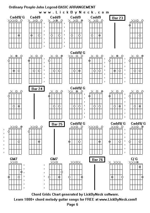 Chord Grids Chart of chord melody fingerstyle guitar song-Ordinary People-John Legend-BASIC ARRANGEMENT,generated by LickByNeck software.